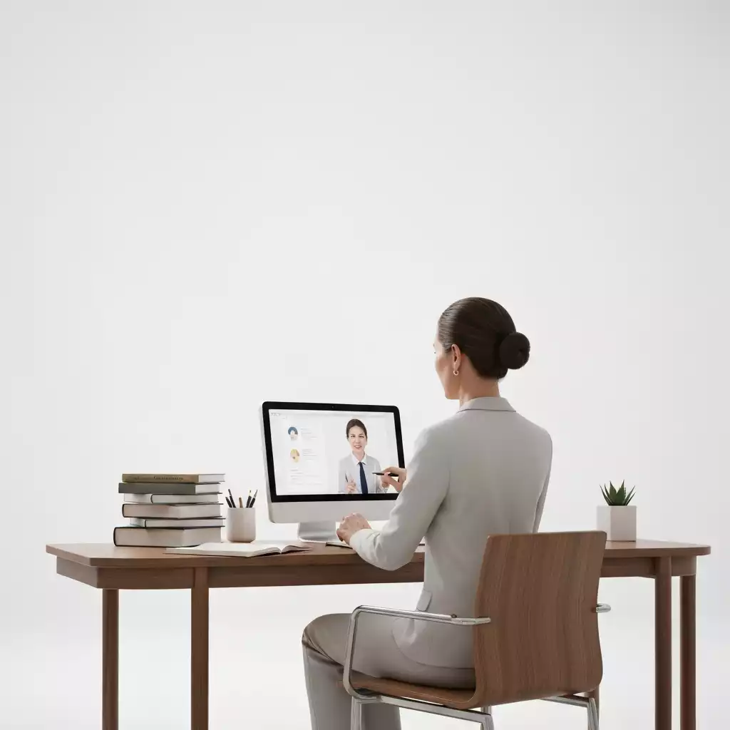 Illustration of a professional engaging in upskilling activities such as attending workshops and online courses