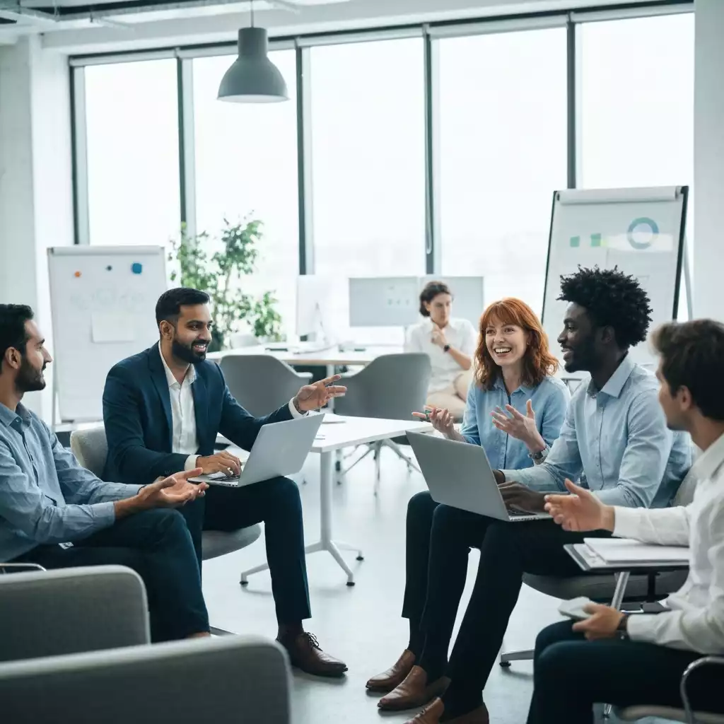 A diverse group of professionals engaged in a workshop or training session