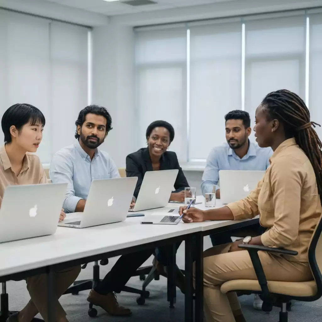Group of diverse professionals in a training session
