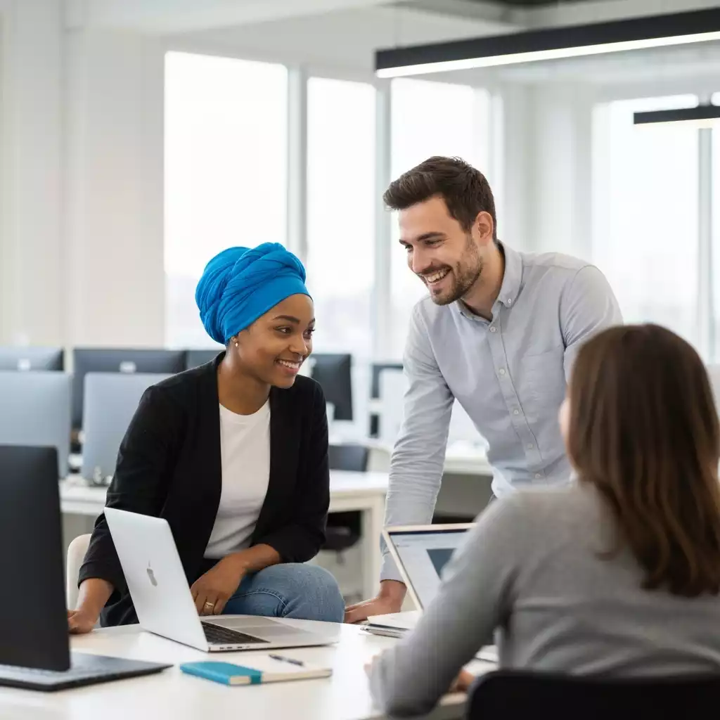 Team collaborating in a modern office environment