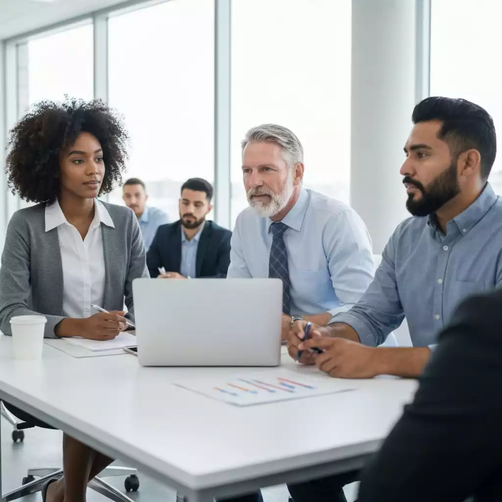 Employees in a corporate training session