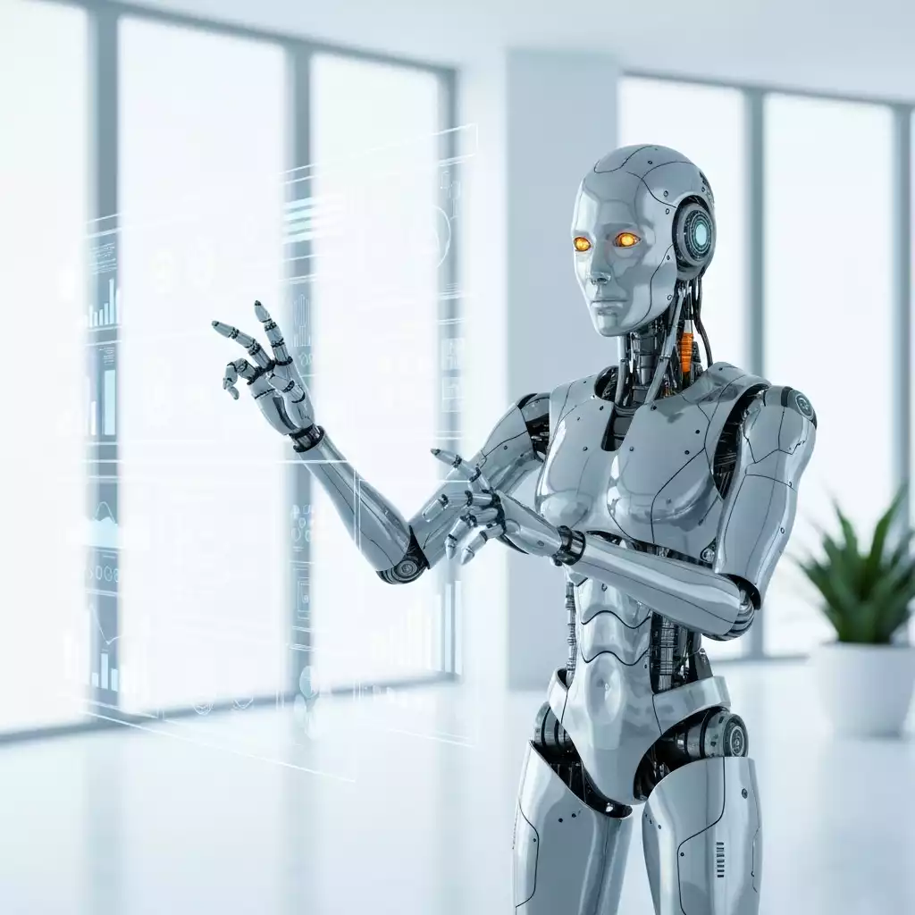 Illustration of AI agent processing data autonomously in a business setting