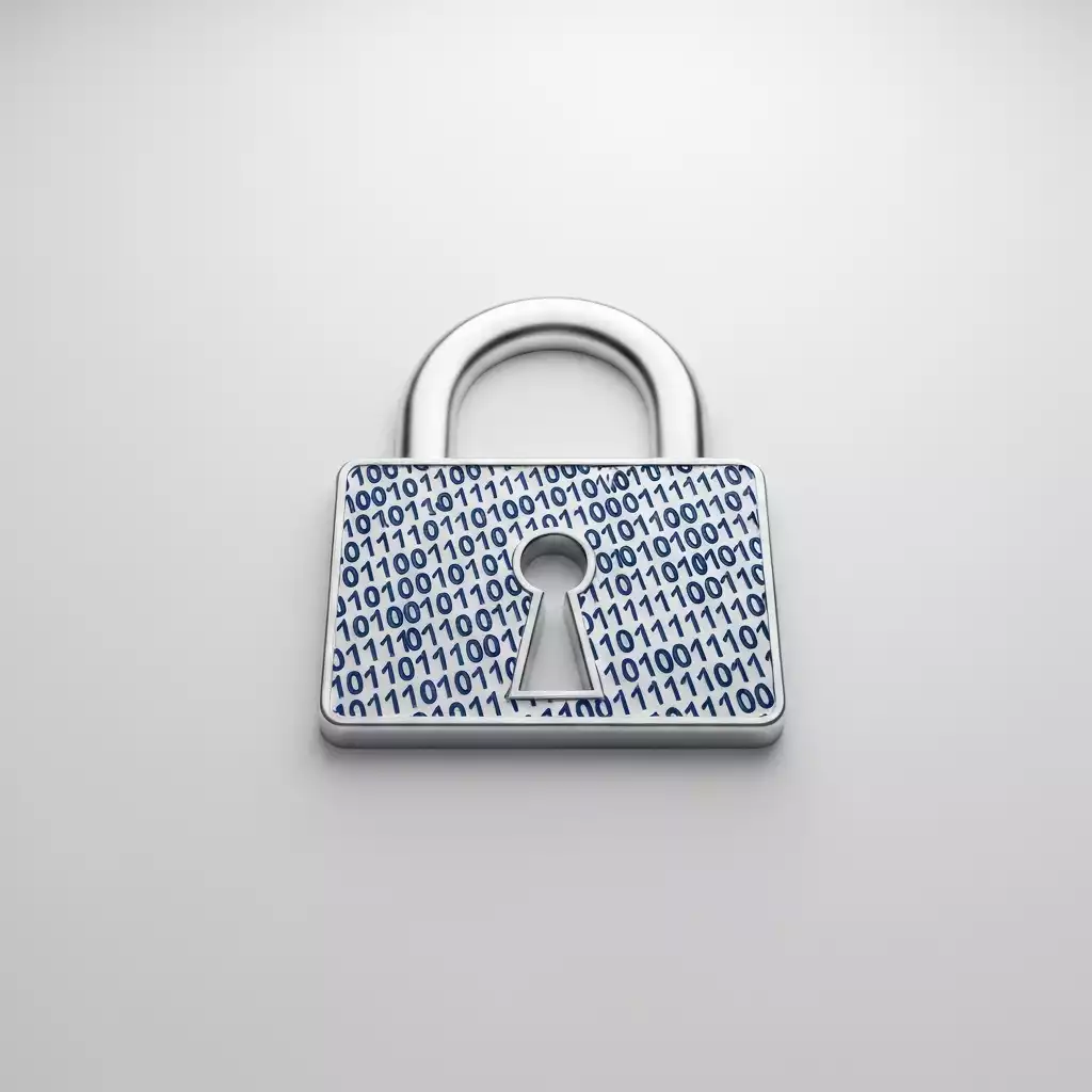 Symbolic representation of digital security with lock and binary code