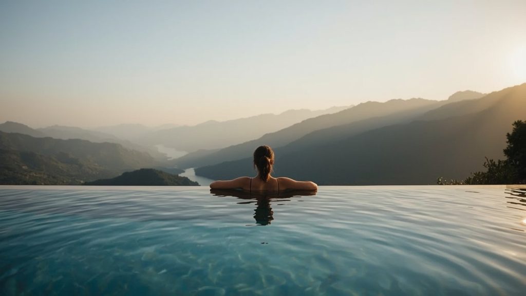 Wellness-Tourismus – Infinity Pool bei Golden Hour