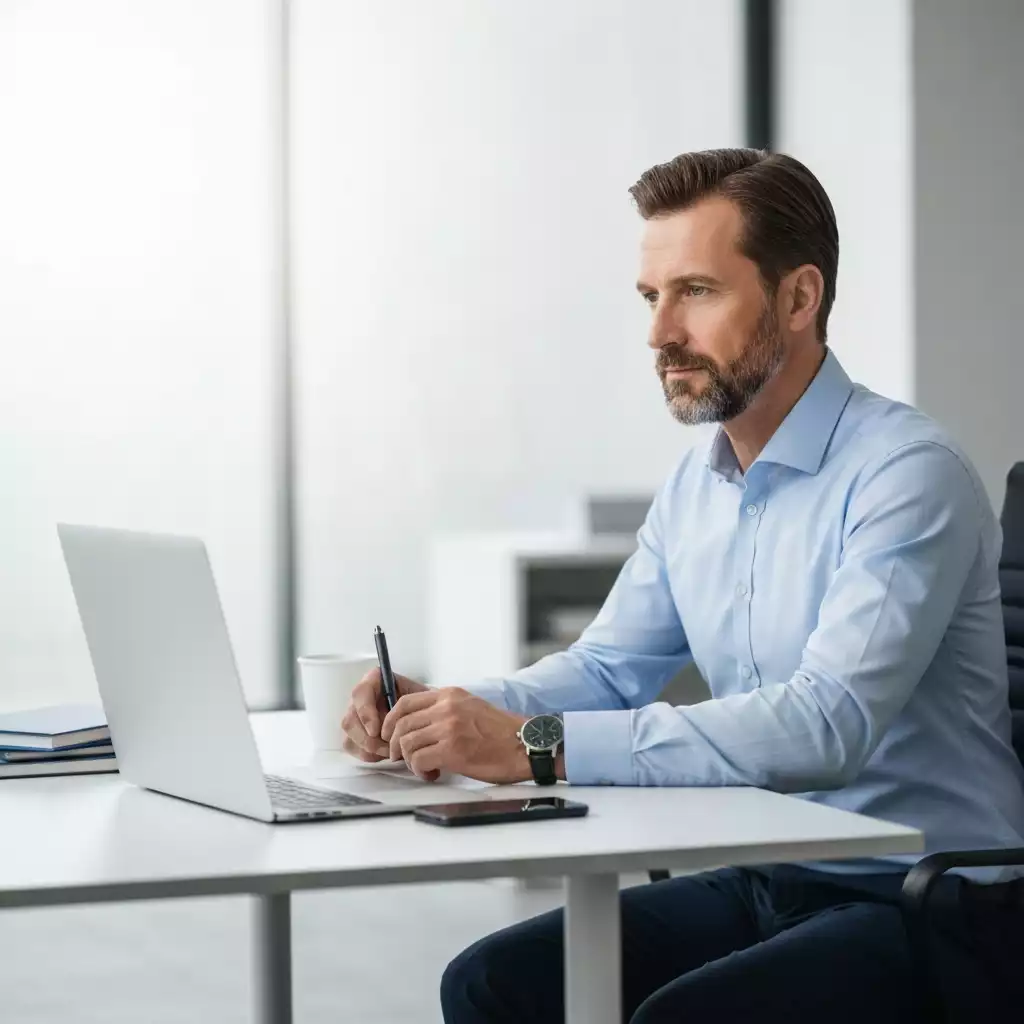 Illustration of a professional attending an online training session