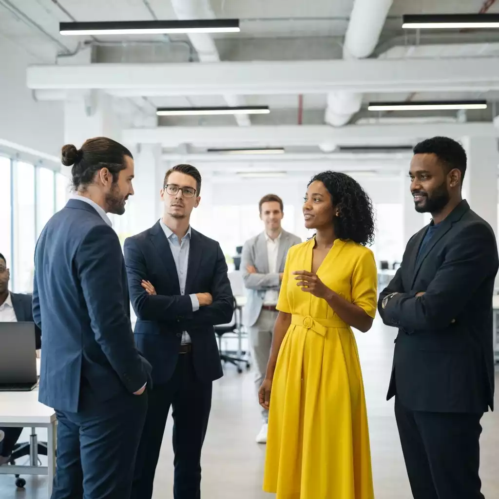 Team collaborating in a modern office setting